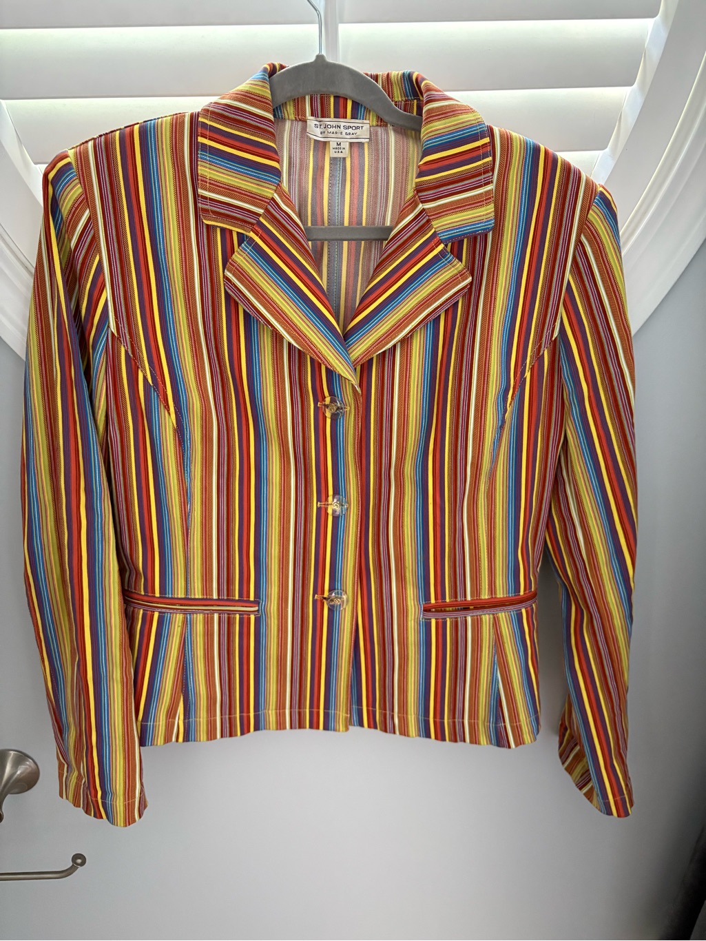 Vintage St. John Sport By Marie Gray Multicolor Vertical Striped Blazer Jacket M